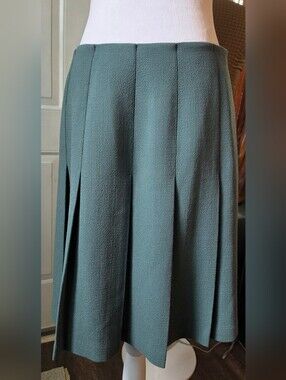 Lafayette 148 NY Textured 100% Wool Pleated A-Line Midi Skirt Womens 4 Deep Sage